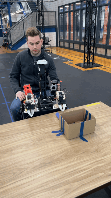 Teleoperation using the onboard leader arms.